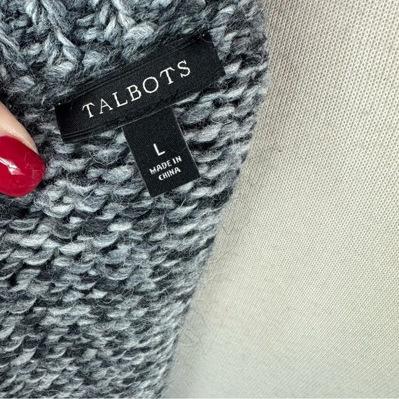 Talbots Charcoal tweed Button-Up Cardigan sweater sz L wool blend cowl neck - Picture 6 of 8